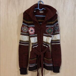 Vintage Vicky Volts Multicolor Knit Hooded Cardigan Sweater. Medium